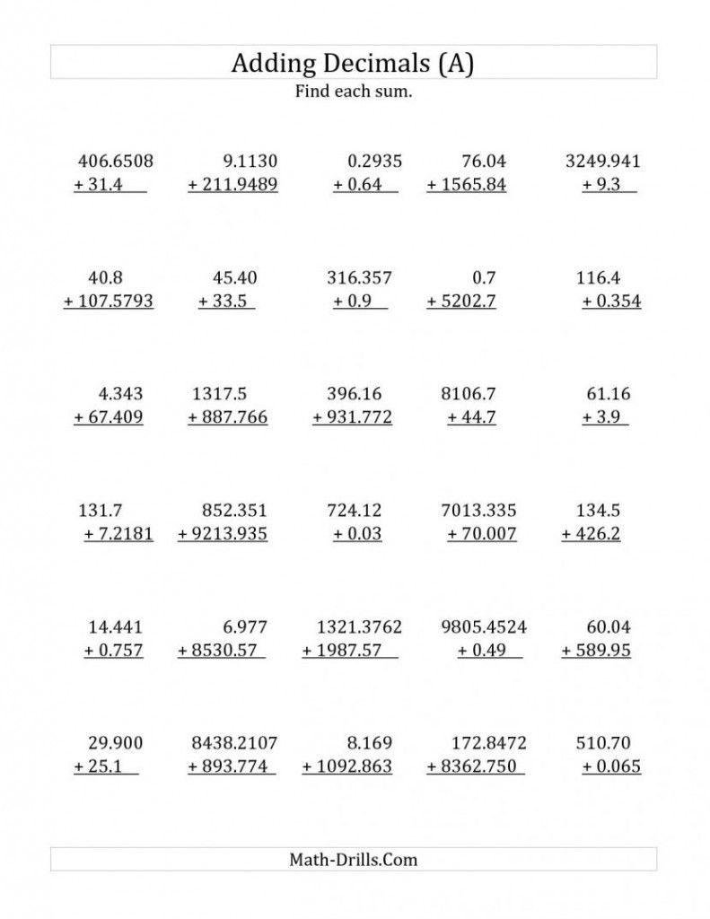 20 Addition Worksheets Class 5