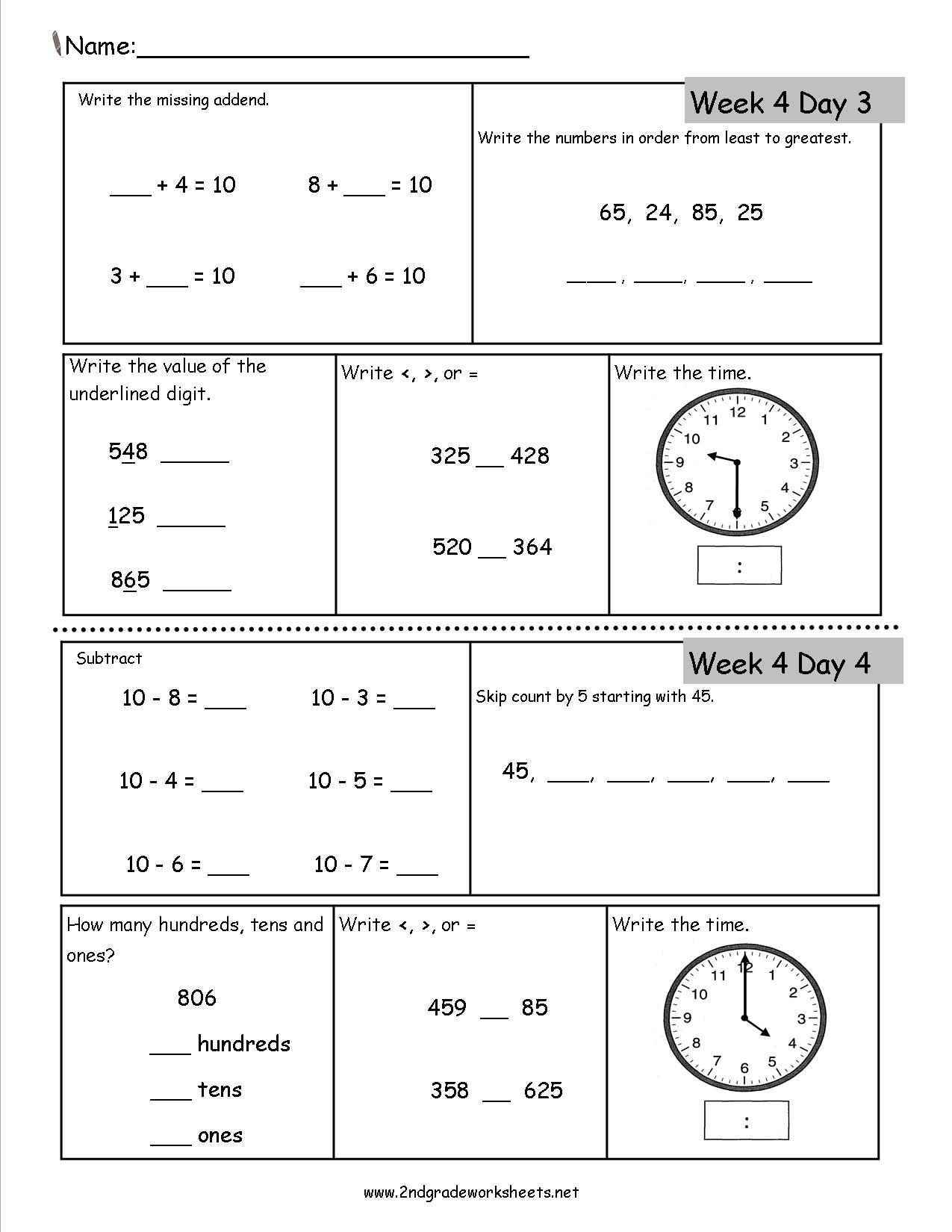 30 2Nd Grade Daily Worksheets