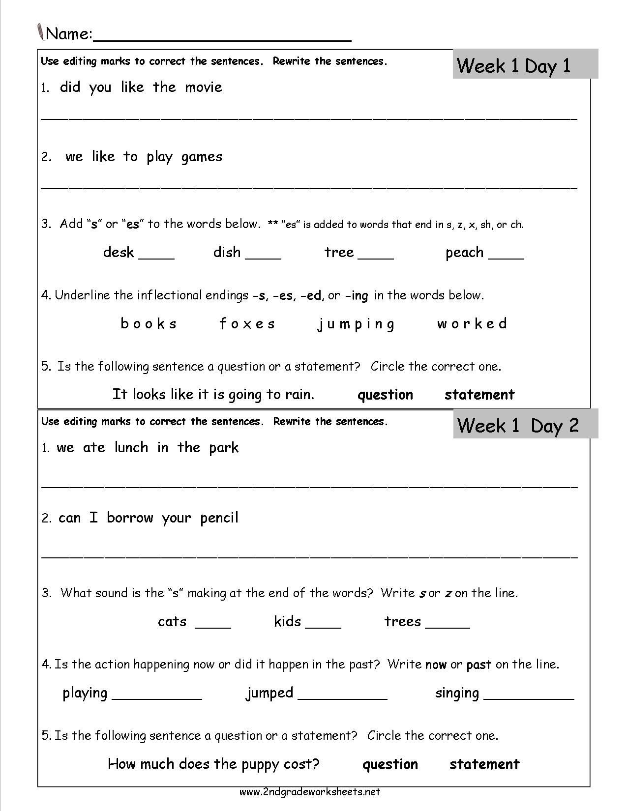 21 2Nd Grade Daily Worksheets